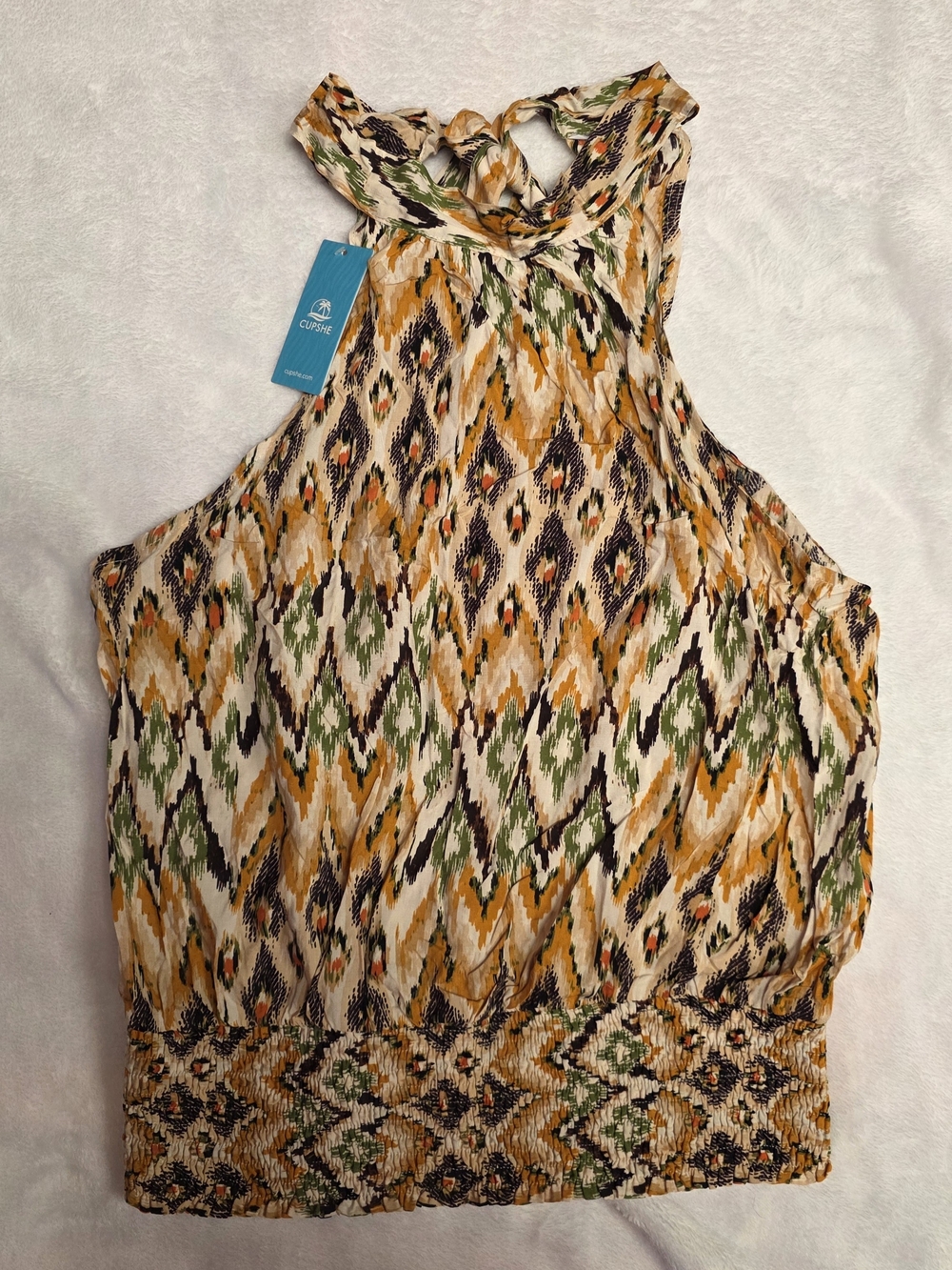 Cupshe Yellow, Olive & Black Ikat Halter Tank
